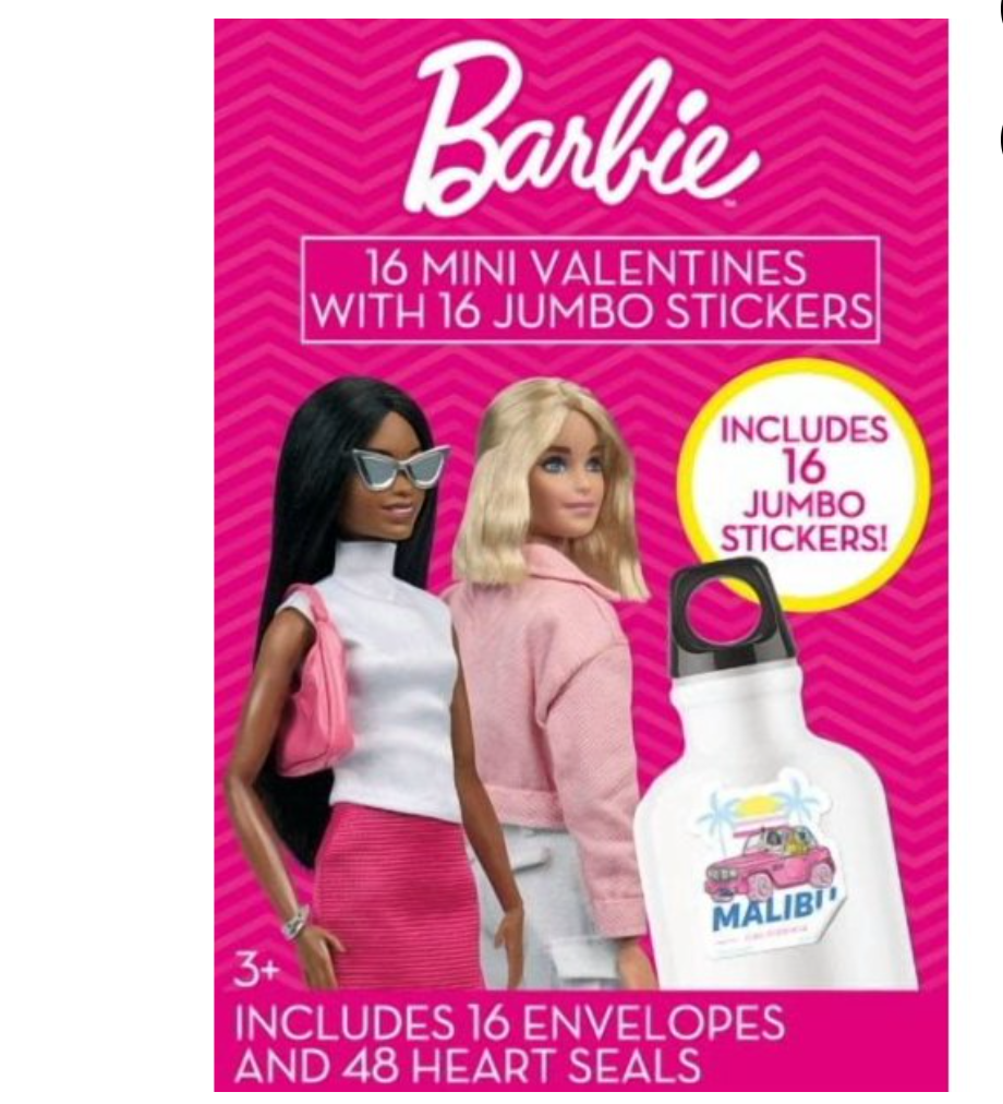 Barbie 16 Mini Valentines Cards with Jumbo Stickers 2 Pcaks