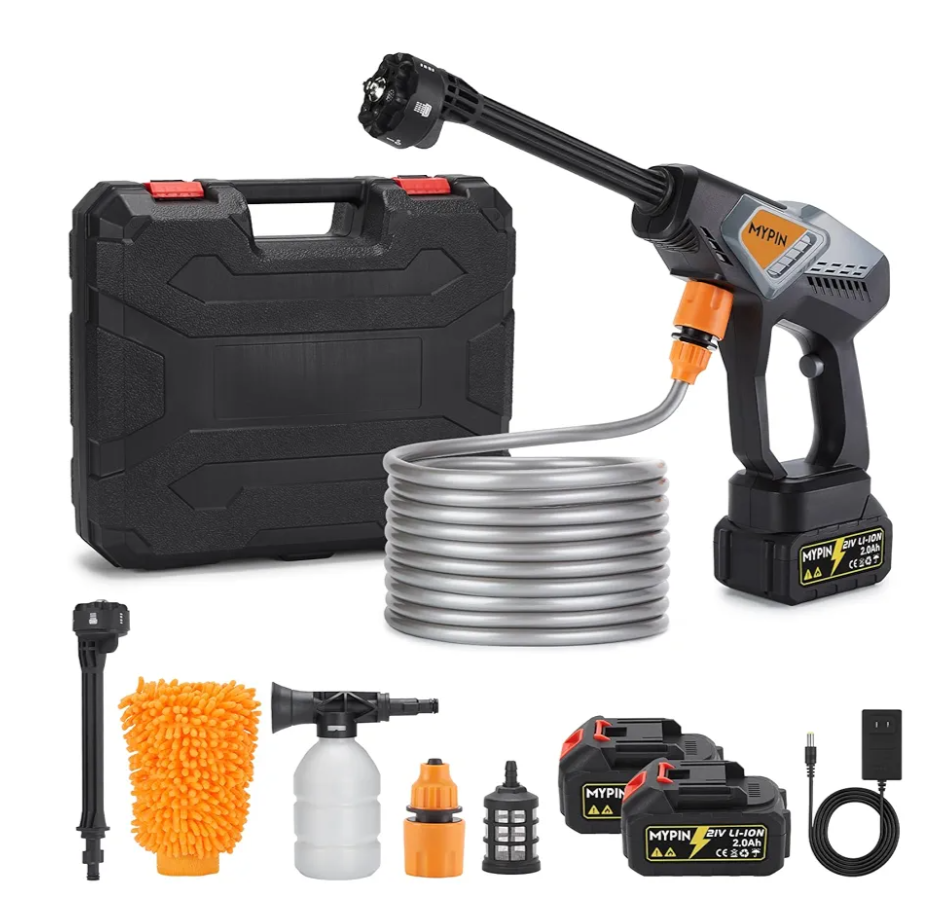 Portable Cordless Pressure Washer, 600 PSI Rechargeable Battery Powered Pressure Washer, 6-in-1 Nozzle with Standard Nozzle for Car Floor Wall Fence Cleaning