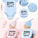 Cutecrop 4 Set Baby Boy Girl Twins Bodysuits Set Twins Matching Outfits Includes 4 Pcs Newborn Baby Romper 4 Pack Bibs and Hat for Boy Girl Gifts