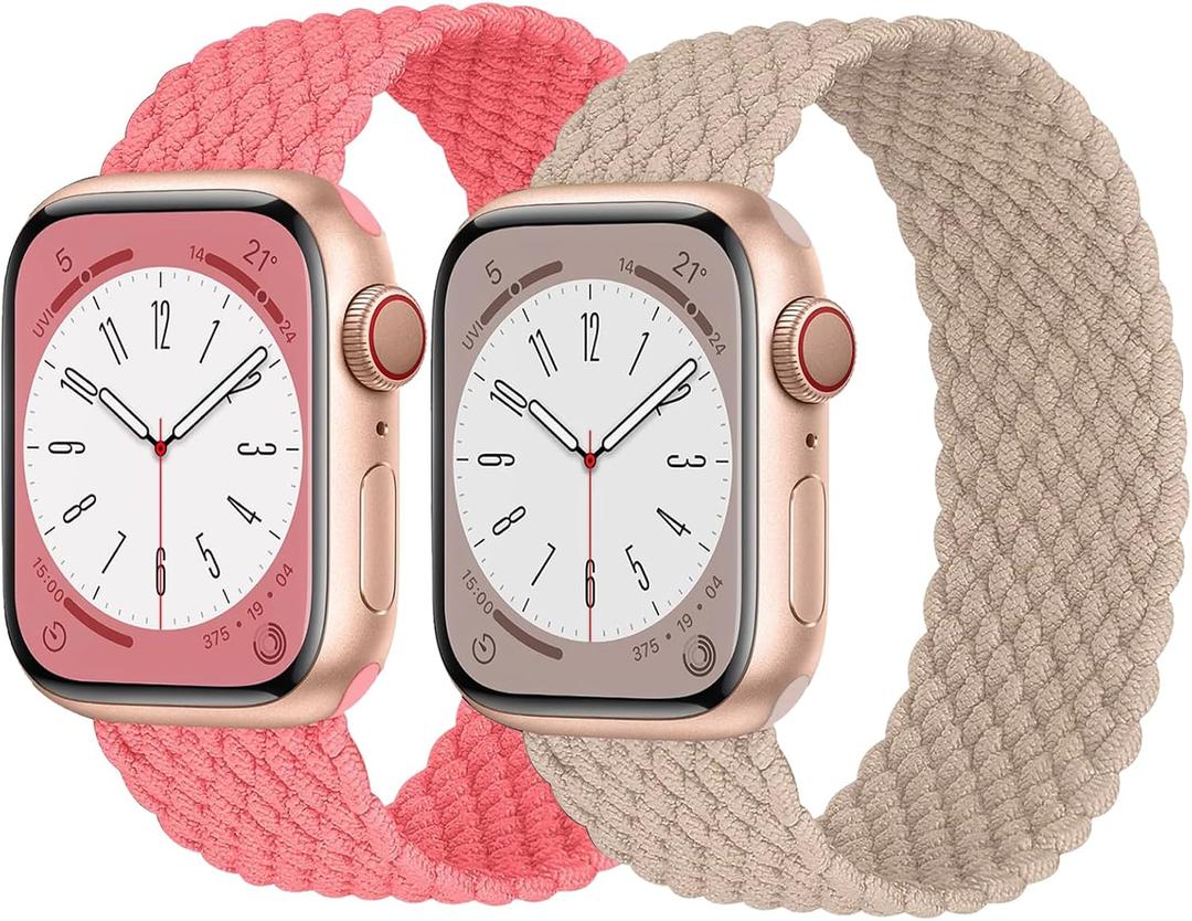 2 Pack Braided Solo Loop For Apple Watch Band 40mm 41mm 42mm 44mm 45mm 46mm 38mm 49mm Ultra 3 2 Women men,Stretchy Woven Nylon Elastic Strap Wristbands For iWatch Series 11/10/9/8/7/6/5/4/3/SE 2/SE 3