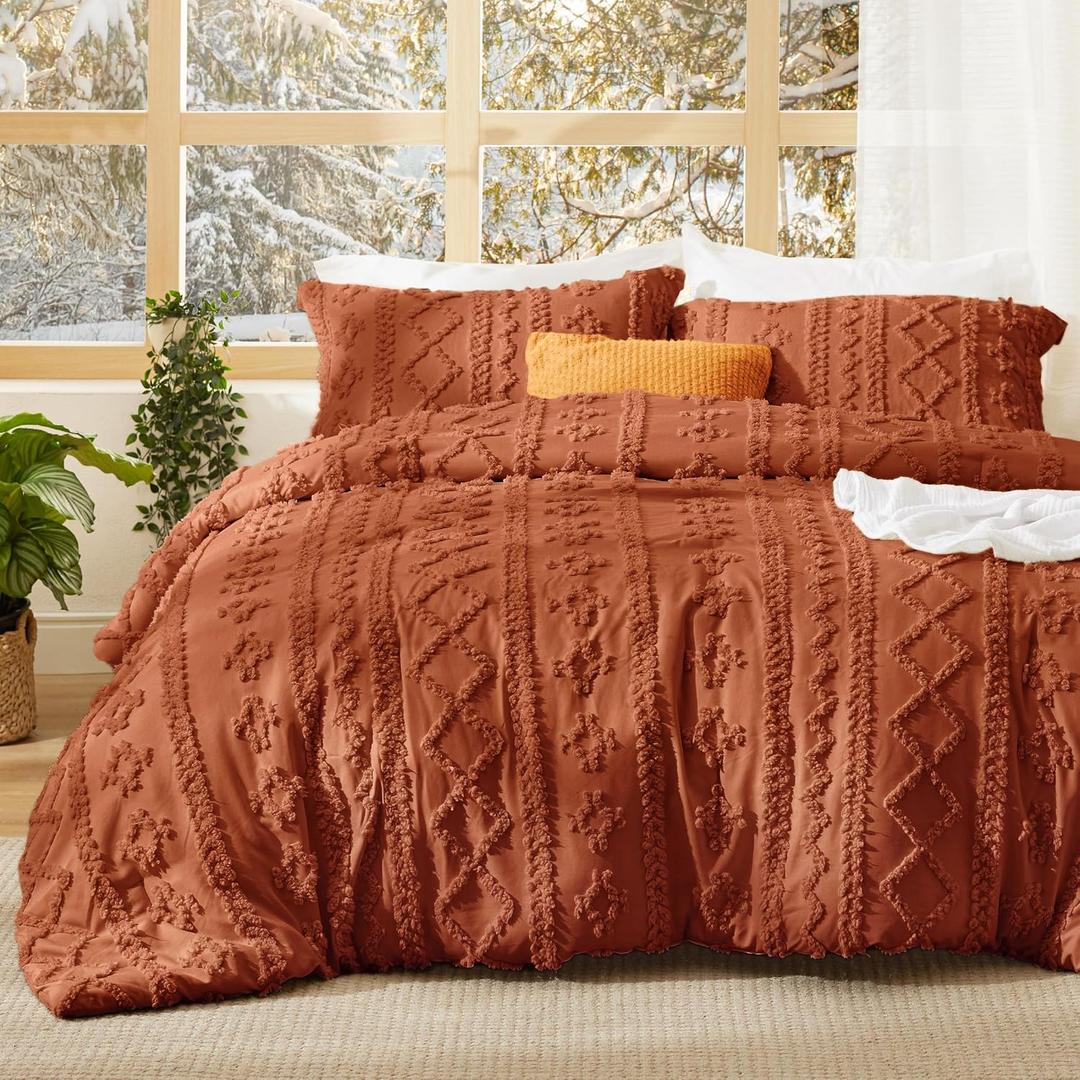 Bedsure Boho Bedding Set Queen, Bedroom Decor Comforter Set Terracotta