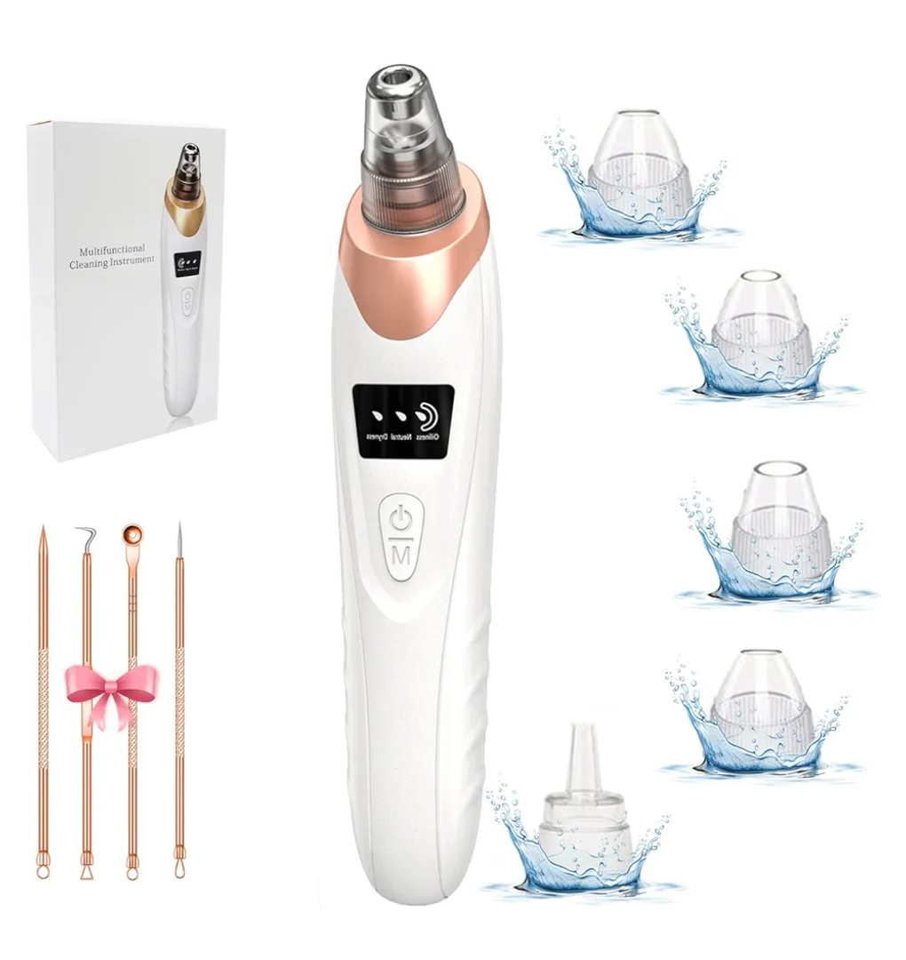 2026 Pore Vacuum, USB Rechargeable Blackhead Remover Vacuum,3 Levels Adjustable Pore Vacuum Blackhead Remover, with 5 Suction Power,6 Probes,Face Vacuum Pore Cleanser for Women & MenWhite