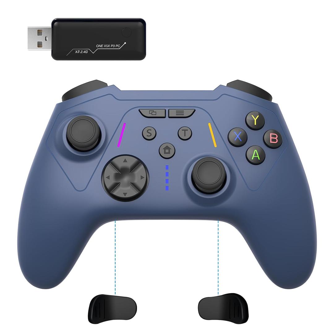 BETMI Wireless Controller for Xbox One, Xbox Series X/S, PC, Hall Effect Joysticks & Trigger, Turbo, Macro, Remapping, Dual Vibration Function, 2.4GHz Gamepad(Blue, no 3.5mm Jack)