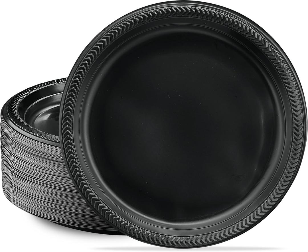 PLASTICPRO 100 PCS Black Plastic Plates Light Weight 10'' Inch Plastic Dinner Plates Black Plates Disposable for Party and Wedding PLASTICPRO 100 PCS Black Plastic Plates Light Weight 10'' Inch Plastic Dinner Plates Black Plates Disposable for Party and Wedding