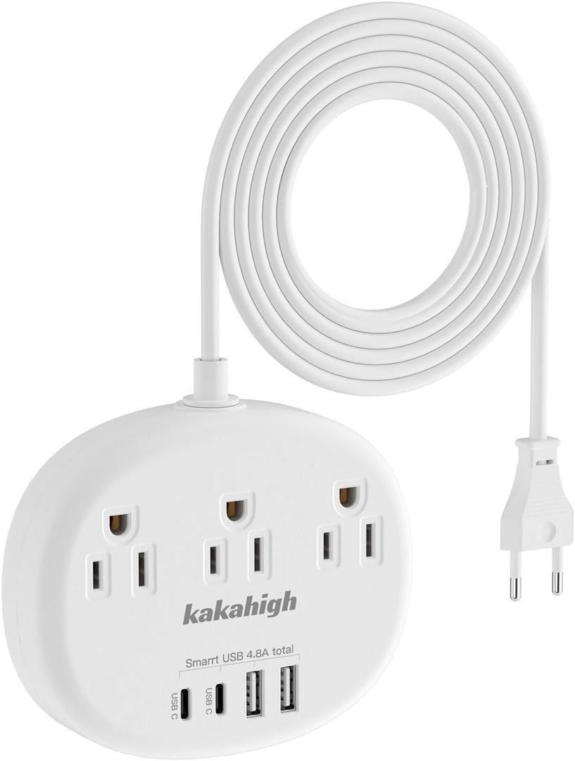 European Travel Plug Adapter with USB C, Multi Country Outlet Adapter with 3 AC Outlets and 4 USB Ports, Type C Plug Adapter for US to Most of Europe Iceland Spain Italy France Germany