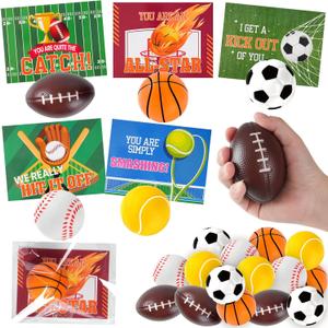 Valentines Day Gifts for Kids 30Pack Valentines Cards With Sports Squeeze Balls Valentines Exchange Cards for Boys Girls School Classroom Prizes Party Favors