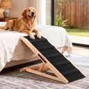 43" Long Dog Ramp with Landing Platform for Bed, Couch & Car - 6 Level Adjustable Height (10.8" to 23.6"), Foldable Wooden Pet Ramp with Non-Slip Surface, for Old Dogs Up to 140 LBS