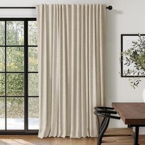 100% Blackout Shield Linen Blackout Curtains for Bedroom 84 Inches Long, Back Tab/Rod Pocket Living Room Drapes, Thermal Insulated Blackout Curtains 1 Panel Set, 100" W x 84" L, Oatmeal