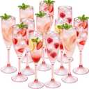 12 Pcs Pink Champagne Flutes 5.4OZ Large Plastic Champagne Glasses Toasting Glass Plastic Goblets for Parties Mimosa Bar Glasses Stemmed Drinking Cups for Wedding Celebration Birthday Bride (Pink)