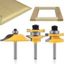 Raised Panel Router Bits3PCS 1/4" Shank Router Bit Set,Cabinet Door Router BitsWoodworking ToolsRouter Door Window Bits (Tenon Cutter Diameter: 1-5/8") Tongue and Groove Router Bit Set