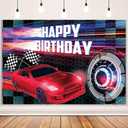 MEHOFOND 7x5ft Car Racing Happy Birthday Backdrop, Red Racing Party Photo Background for Boys, Car Birthday Party Decorations Car Banner Red Race Car Birthday Party Supplies Party Decor