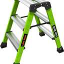 Little Giant Ladders, Sure Step, 3-Step, Double-Sided Step Stool, Fiberglass, (11953), Type 1AA, 375 lbs Weight Rating, Hi-viz Green