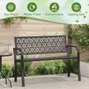 44" Outdoor Garden Bench, Iron Metal Frame Patio Bench with Backrest and Armrests, Weatherproof Anti-Rust Outdoor Bench for Front Porch, Park, Yard, Patio (411-Black)