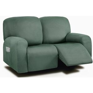 ULTICOR Reclining Loveseat Slipcover, 48" - 65" L, 6-Piece Yarn Dyed Loveseat Reclining Sofa Covers, 2 seat Loveseat Recliner Cover, Thick, Soft, Washable (Retro Green)