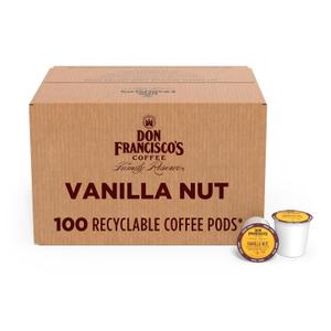 Don Francisco's Vanilla Nut Flavored Coffee Pods, 100 Count, Medium Roast, Compatible with Keurig Brewers BBD 08/31/2027