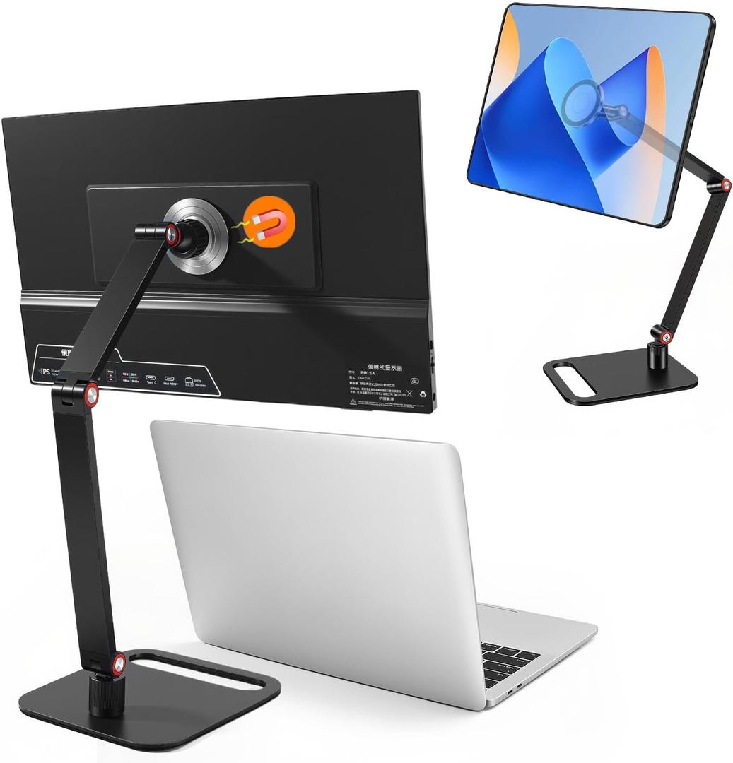 Portable Travel Monitor Stand, Strong Magnetic Portable Monitor Holder, iPhone/iPad Stand for 4.7" 12.9" 15.6" 16" 17.3" 18.5'' Screens, Universal Screen Extender Base Adjustable Tablet Holder