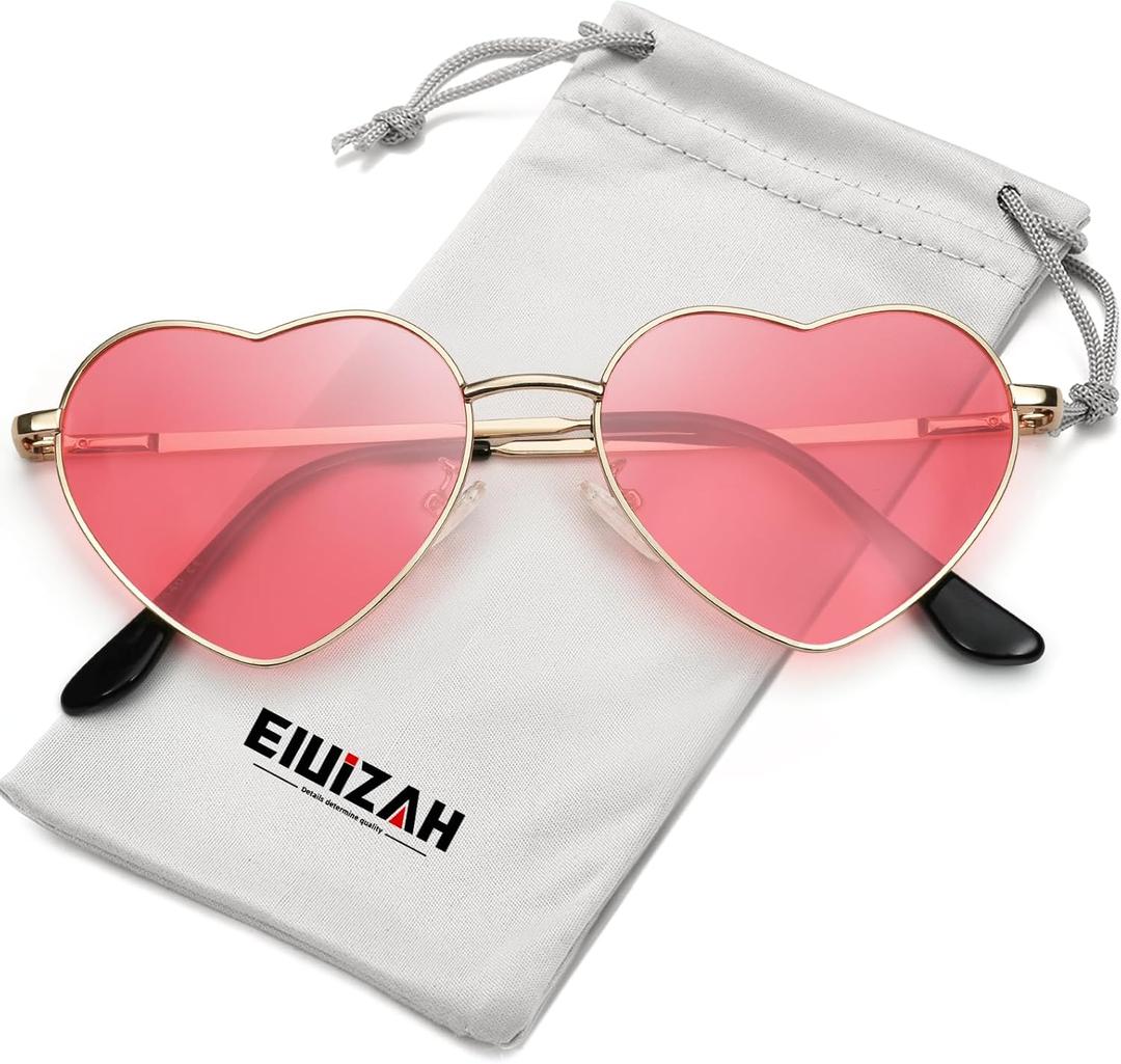 2 x Eiuizah Polarized Heart Sunglasses for Women Men - Cute Trendy Sun Glasses Metal Frame UV400 Protection Lens (A1 Gold Frame/Pink Lenses)