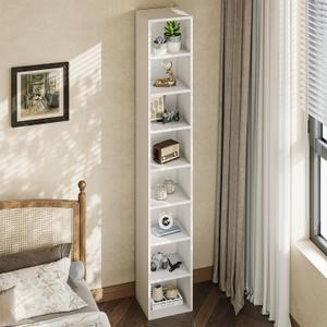 8-Tier Narrow Bookshelf, 71.5" Tall Corner Bookcase, Modern Book Shelf with Storage Space, Wooden Display Storage Shelves for Bedroom, Living Room and Office, White