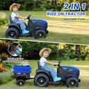 ELEMARA 24V 9AH Ride on Tractor with Easy Detachable Trailer, 24V Ride on Toys for Big Kids, 400W Electric Vehicles Ride On Tractor Car with Shovel, All-Terrain Capability, for Ages 3+, Music, Blue