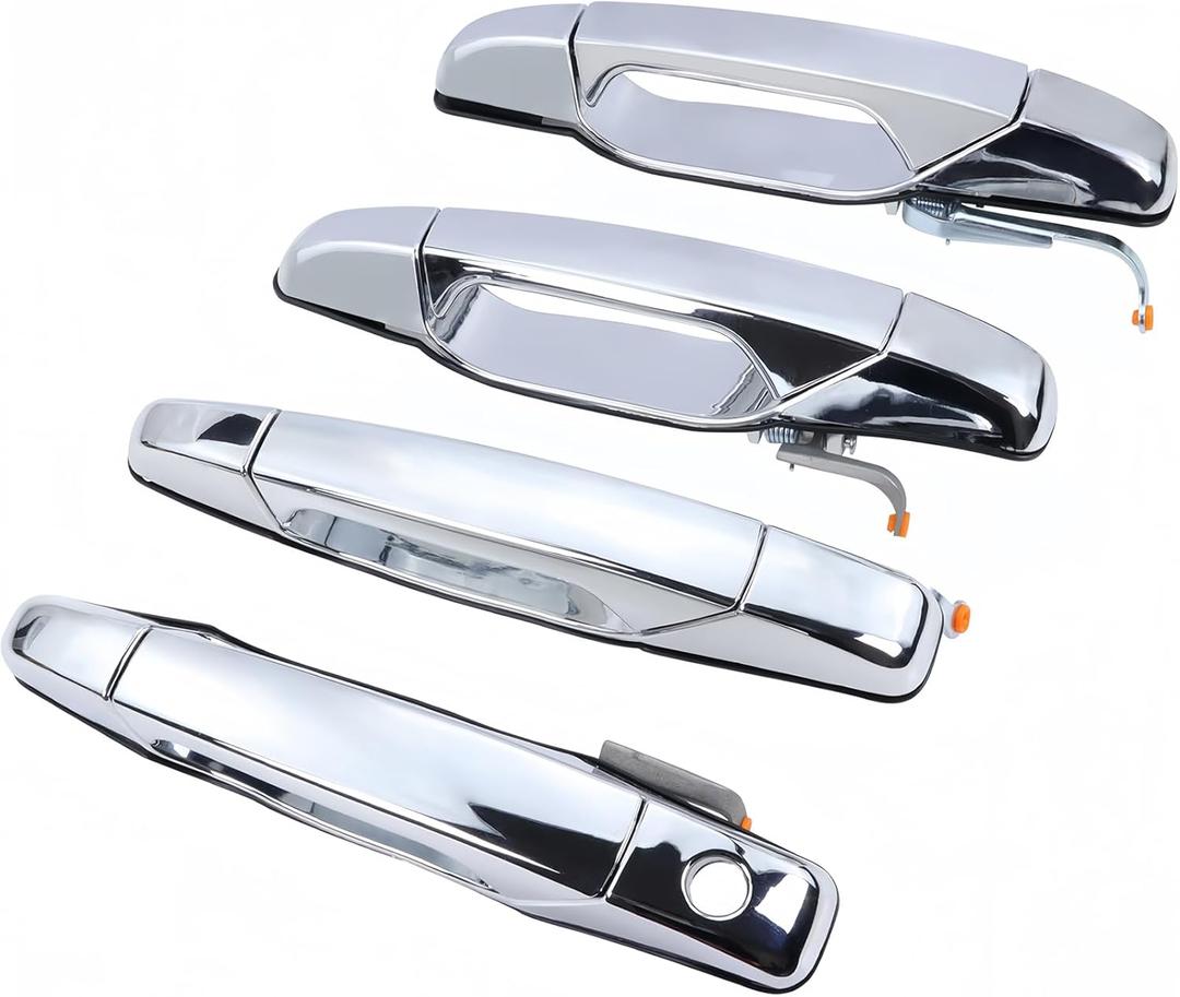 20828258 4PCS Exterior Door Handle Chrome Fits for Chevy Silverado Suburban Tahoe Avalanche GMC Sierra Yukon Cadillac Escalade ; Outer Door Handle OE # 22738722 22738721 (Silver)