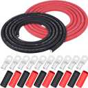 iGreely 1/0 AWG Gauge Wire,Flexible 10 Ft Black + 10 Ft Red Pure Copper Battery Welding Cable for Rv Solar, 5pcs of 5/16" & 5pcs 3/8" Copper Cable Lugs Terminal Connectors with Heat Shrink Tubing