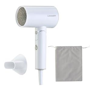 Licoseam Portable & Foldable Small Hair Dryer with Lightweight Design, 1600W Fast Drying Travel Hair Blow Dryer，White + Pouch