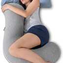 QUEEN ROSE Body Pillow, Full Body Support Pillow for Side Sleepers, Cooling Soft S Shaped Hug Pillow for Adults, Grey
