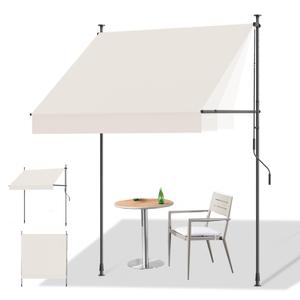 HOMEDEMO Manual Retractable Awning, 59" W x 118" H Retractable Side Bar 47-59", Outdoor Patio Awnings Height Adjustable 82-118", NO Drilling Awings for Backyard Garden Porch Outside Beige