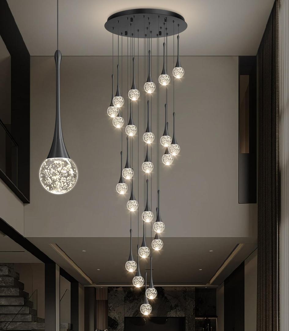 cenozo 24 Light Modern Glam Crystal Chandelier for High Ceiling LED Dimmable Ceiling Pendant Light Staircase Foyer Enterway Living Room Chandelier Lighting Antique Black