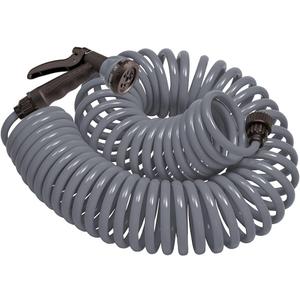 Orbit 26382 Coil Garden Hose, 25 Feet, with 8-Pattern Hose Nozzle (Gray)