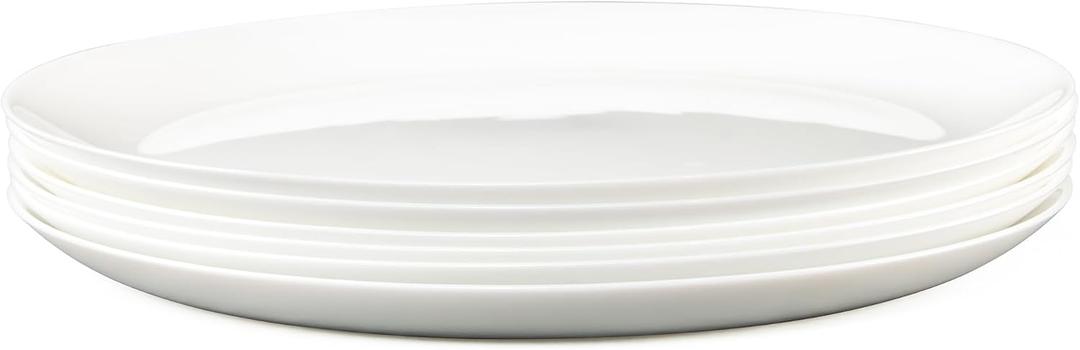 Dinner Plates Set of 6, Tempered Glass White Plates, 10-1/2-Inch Round Dish Set, Microwave & Dishwasher Safe Glass Plate Set