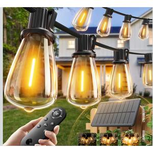 addlon 52(48+4) FT Solar String Lights Waterproof,Patio Lights Solar Powered with Remote & USB Port 16+1 LED Shatterproof Bulbs 3 Light Modes, Dimmable Solar Light for Camping Backyard Garden