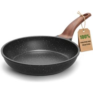 YASHE 9.5 Inch Granite Nonstick Frying Pan, Induction Hob, Non-Toxic | PFOA/PFOS Free Cooking Pan Scratch Resistant with Stay-Cool Handle Omelette Pan for All Stovetops