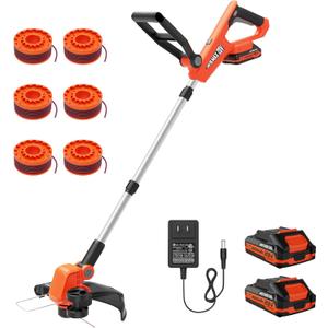 VARSK 20V String Trimmer Cordless, 12 Inch 2 in 1 Trimmer and Edger, Automatic Line Feed, Includes 2 X 2.0Ah Batteries/1 X Fast Charger/6 X Spare Spools, for Lawn, Garden, etc (Orange)