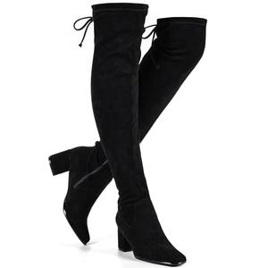 Vipost Square Toe 2.5-inch Thigh High Boots, Suede Over the Knee High Boots for Women, Chunky Block Heel Long Tall Boot with Side Zipper, Fall Winter Fashion 2025, 7