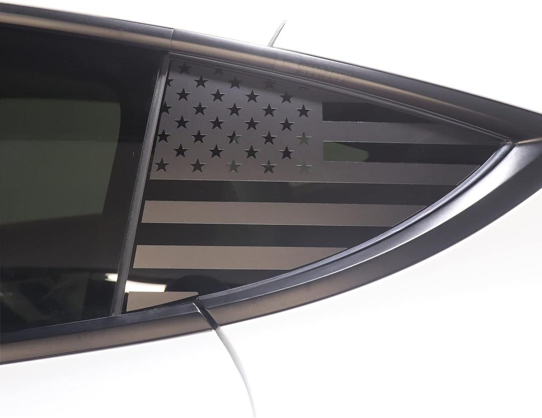 Bogar Tech Designs Precut Quarter Window American Flag Vinyl Decal Compatible with Tesla Model Y, Matte Black
