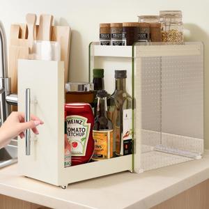 Pull Out Spice Rack Condiment Organizer for Countertop - 2-Tier Slide Out Seasoning Kitchen Organizer with Grease-Free Design - Suitable for Taller Bottles - Alternative to Lazy Susan (2-Tier Large)