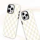 Jusy Compatible with MagSafe Checkerboard Phone Case for iPhone 15, Cute Aesthetic Checkered Magnetic Soft TPU and Hard PC Protective Phone Cover for Women Girls（Matte） - Beige