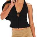 Women Smocked Halter Shirred Tank Top Tie up Ruffle Peplum Hem Y2k Summer Going Out Tops, M