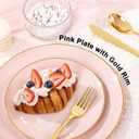 YOUBET 125PCS Pink Plastic Plates - Pink Disposable Plates With Gold Rim - Pinks and Gold Plates Include 25 Dinner Plates, 25 Dessert Plate, 75 Cutlery for Party Wedding Birthday Mothers Day