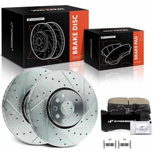 A-Premium 13.15 in (334 mm) Front Drilled and Slotted Disc Brake Rotors + Ceramic Pads Kit Compatible with Select Lexus Models - IS200t 2016-2017, IS300, IS350, GS350, GS430, GS450h, GS460, 6-PC Set