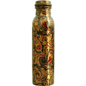 Indian Art Villa copper water bottle, Paisley Design, Green, Perfect for Birthday and Special Occasion Gift, Volume- 30 Oz (30.4 Ounces)