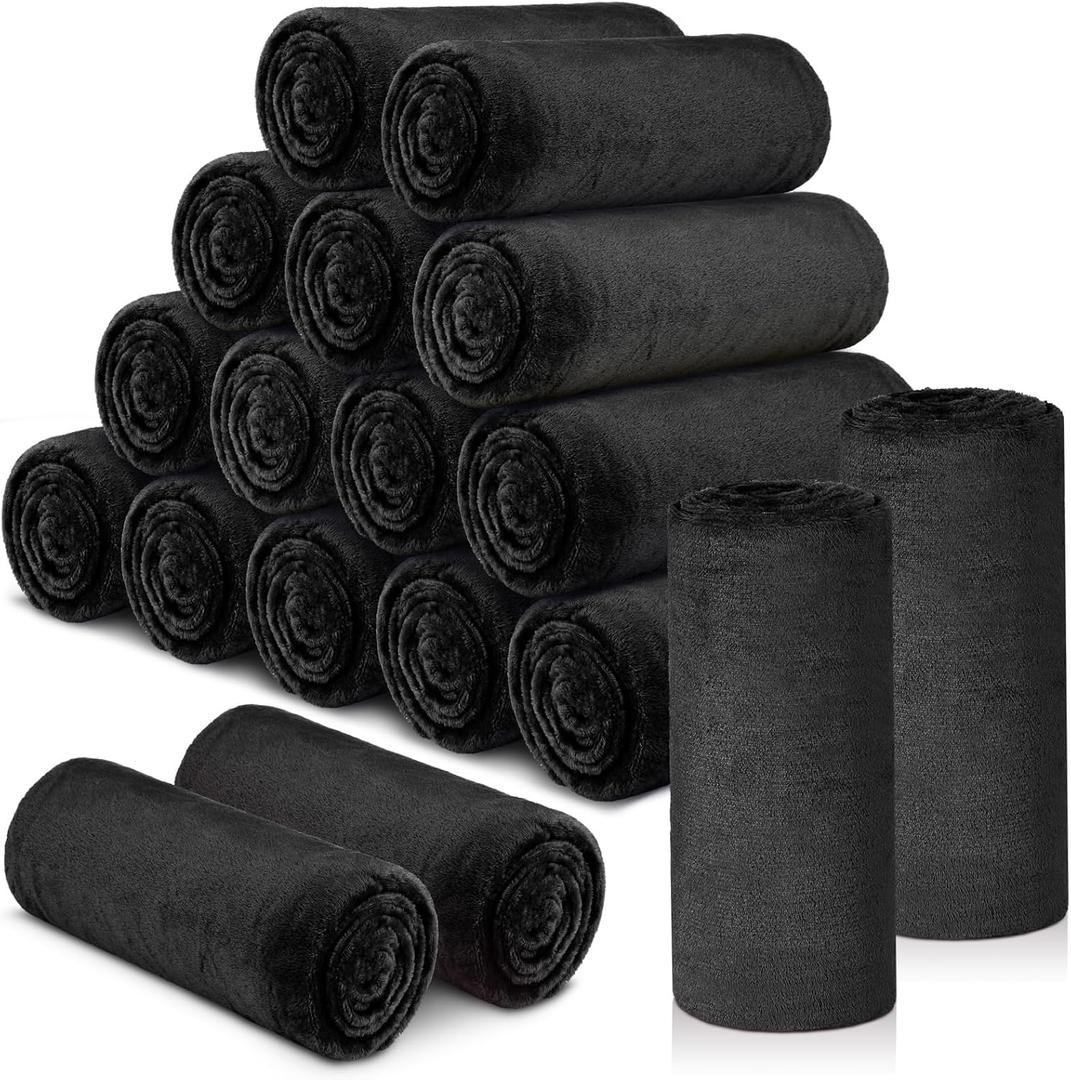 18 Pieces Throw Blankets Bulk 50 x 60 Inch Soft Warm Lightweight Fleece Flannel Blankets Bulk for Homeless Cold Weather Wedding Guests Gifts Home Couch Sofa Bed(Black)
