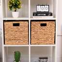 Wicker Storage Basket Foldable Hyacinth Storage Box Set of 2, 12x12x12 Inch - Handmade Woven Basket for Closet,Shelf Organization & Decor