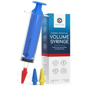 Medi Grade Ear Syringe Ear Wax Removal Kit with 3 Quad-Stream Tips - Ear Irrigation Flushing System - Ear Wax Cleaner to Improve Hearing Clarity and Aural Hygiene - Large Ear Wax Syringe - 2.03 fl oz