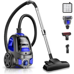 Canister Vacuum Cleaner, 32Kpa 1600W Bagless Vacuum Cleaner, Dust Full Indicator, H13 HEPA Filter, 3.7Qt Large Capacity, Lightweight Vac for Hard Floors, Carpet, Pet, Upholstery, Blue