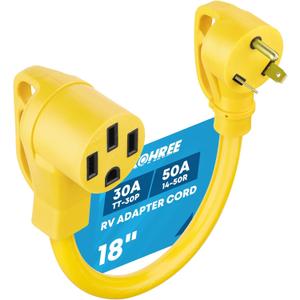 Kohree 30 Amp to 50 Amp RV Plug Adapter 18", Heavy Duty RV Dogbone Electrical Adapter 30A Male to 50A Female Power Cord with Grip Handle, 125V/3750W