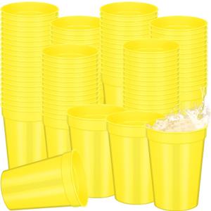 Domensi 60 Pcs 12 oz Plastic Stadium Cups Bulk Plastic Stadium Cups Reusable Blank Drink Tumblers Drinking Cup for Party Picnic Birthday Wedding Baby Shower Events DIY Projects(Yellow)