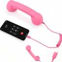 Retro Phone Handset for iPhone & Android, Cell Phone Receiver with Microphone & Speaker,90s Style Prop for Photos, Classic Vintage Telephone Receiver for Cell Mobile Phones (Pink)