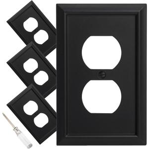 Wall Plate, Duplex Outlet Covers, Matte Black Light Switch Cover - Natural Bamboo Fiber Electrical Outlet Cover Plate Variety of 13 Styles Decorator/Duplex/Toggle/Combo (1 Gang Duplex 4 Pack)